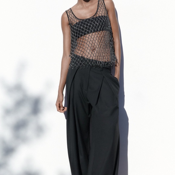 NWT Zara Rhinestone Mesh Top - Picture 4 of 4